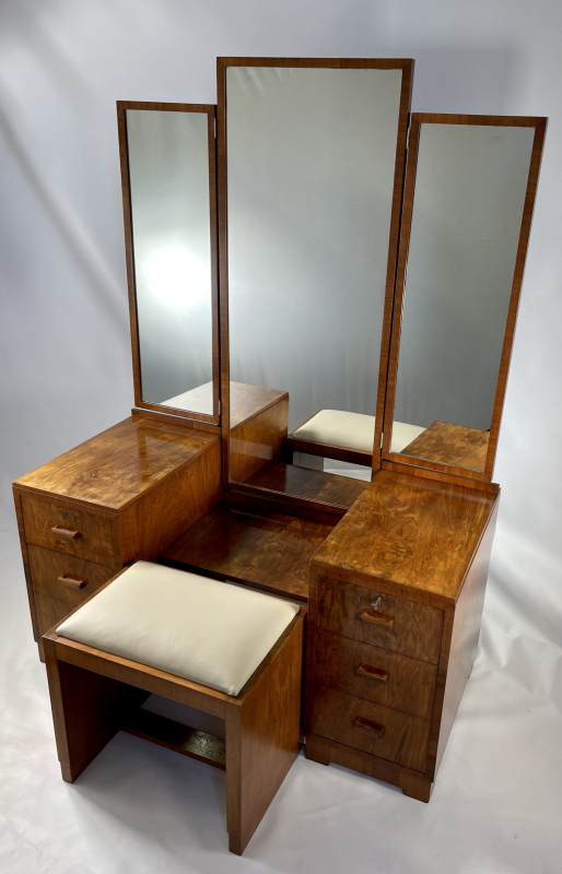 Art Deco Walnut Dressing Table with Stool