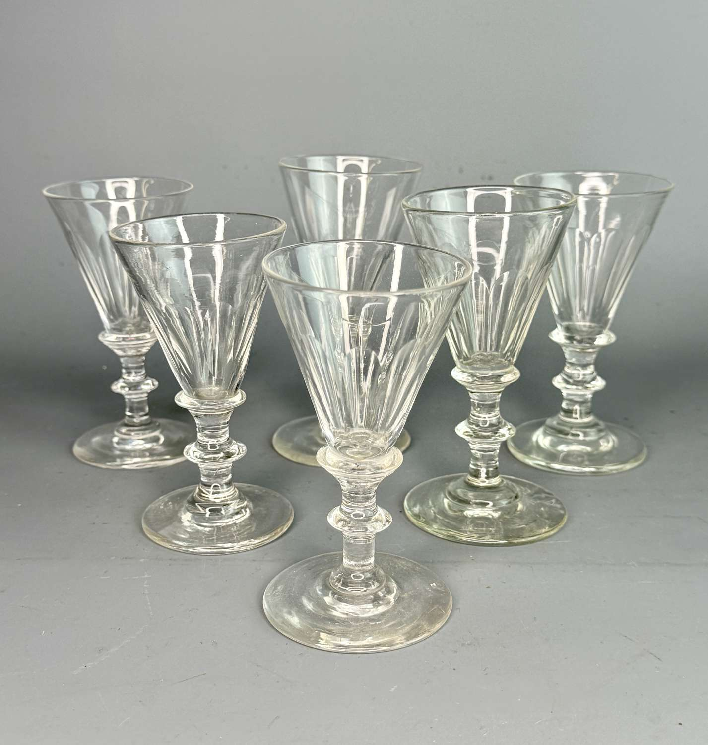 Set of Six Victorian Cut Glass Wine Glasses