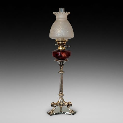 Victorian Brass Oil Lamp with Green Glass Shade