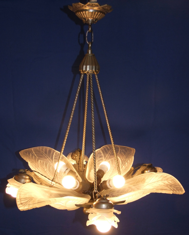 Art Deco Chrome and Glass Chandelier