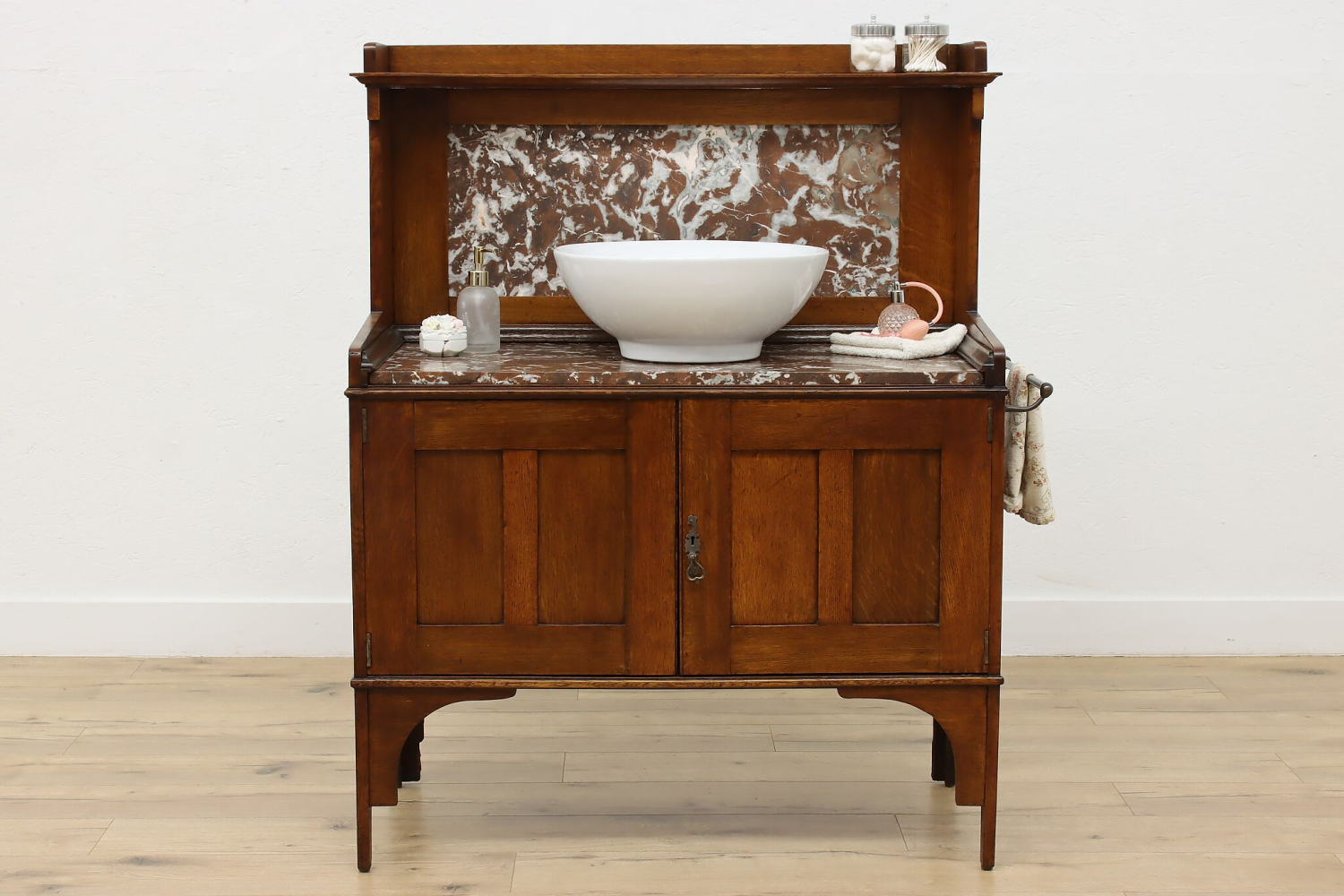 Victorian Oak Vanity Table with Marble Top